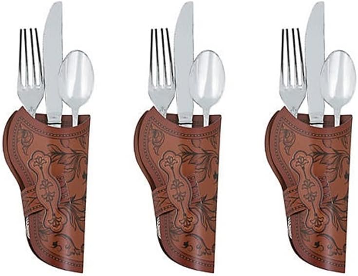 Funda de vaquero para cubiertos  Paquete de 24  5.5 pulgadas  Fiesta occidental  Cartulina marrón