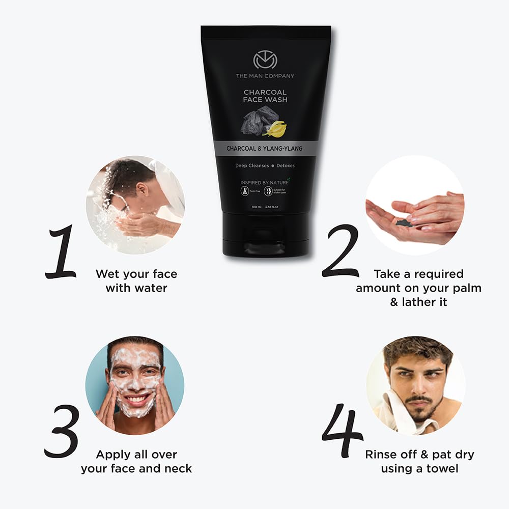 The Man Company Lavado facial de carbón activado para menylang ylang y argán aceites esenciales contaminación, control de aceite de acné, limpieza