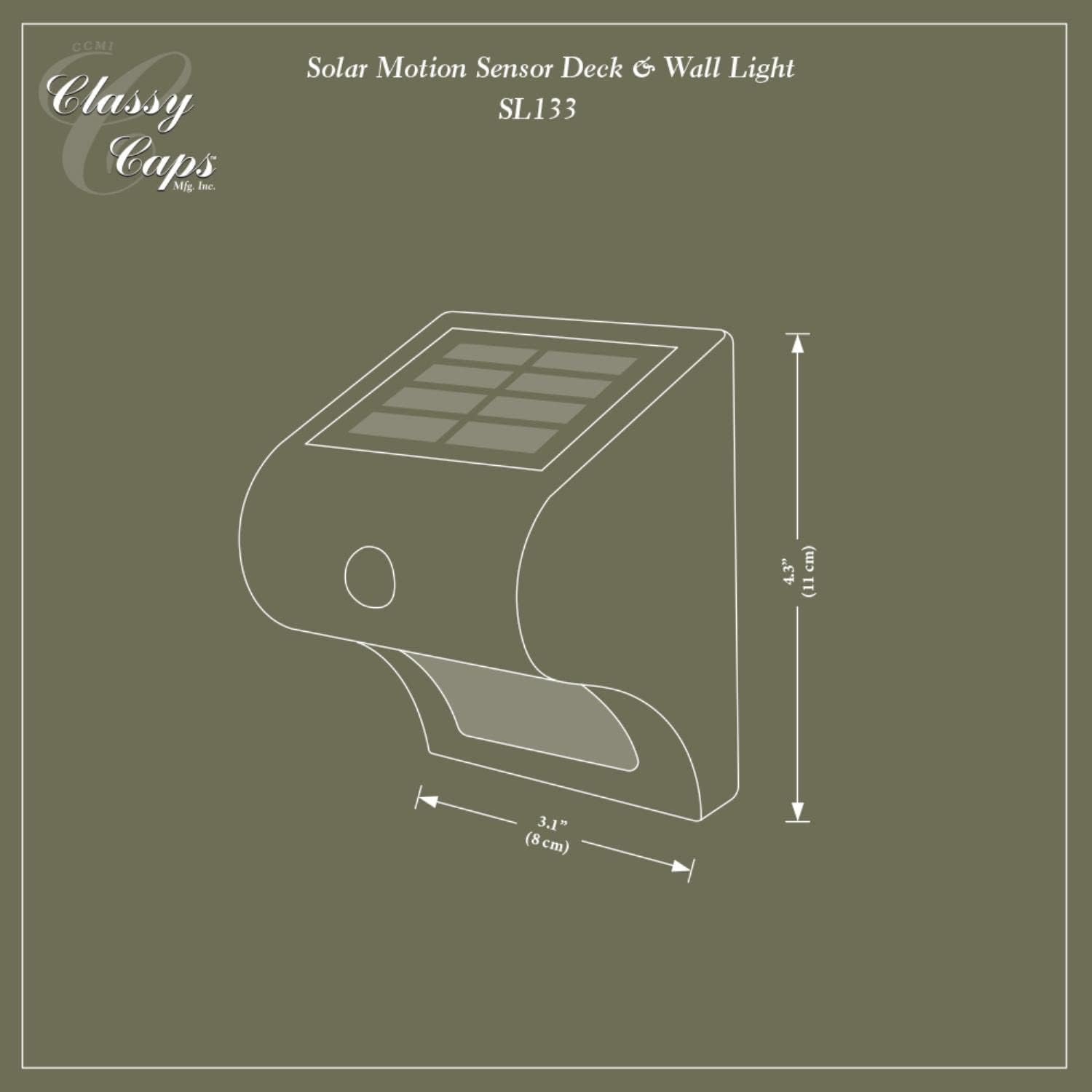 Classy Caps SL133 – Lámpara solar de pared y cubierta con sensor de movimiento, color blanco