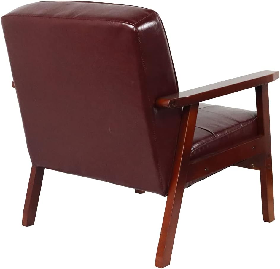 KKTONER Sofá de tela de salón moderno retro de mediados de siglo Silla de madera Sala de estar Dormitorio Estudio Balcón Sillón (rojo)