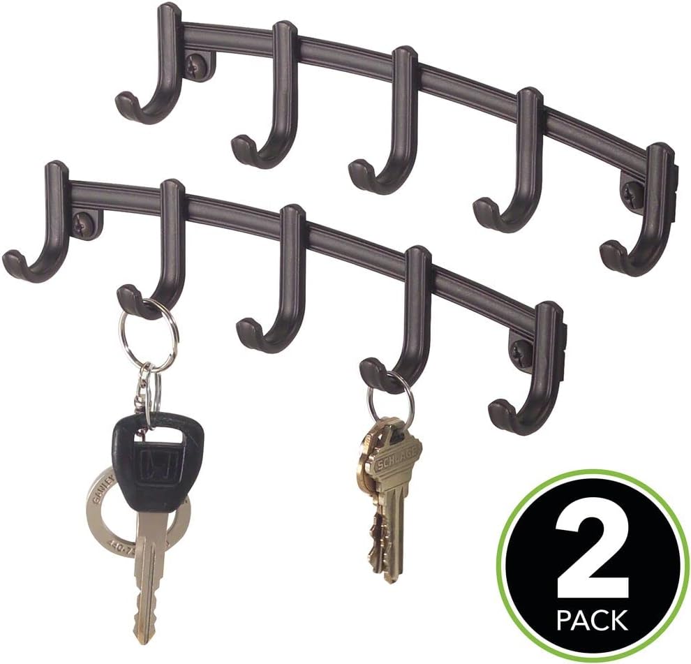 mDesign Hyde Collection – Soporte moderno de acero para llaves de pared, 5 ganchos de metal para colgar correa de perro, llaves de automóvil y