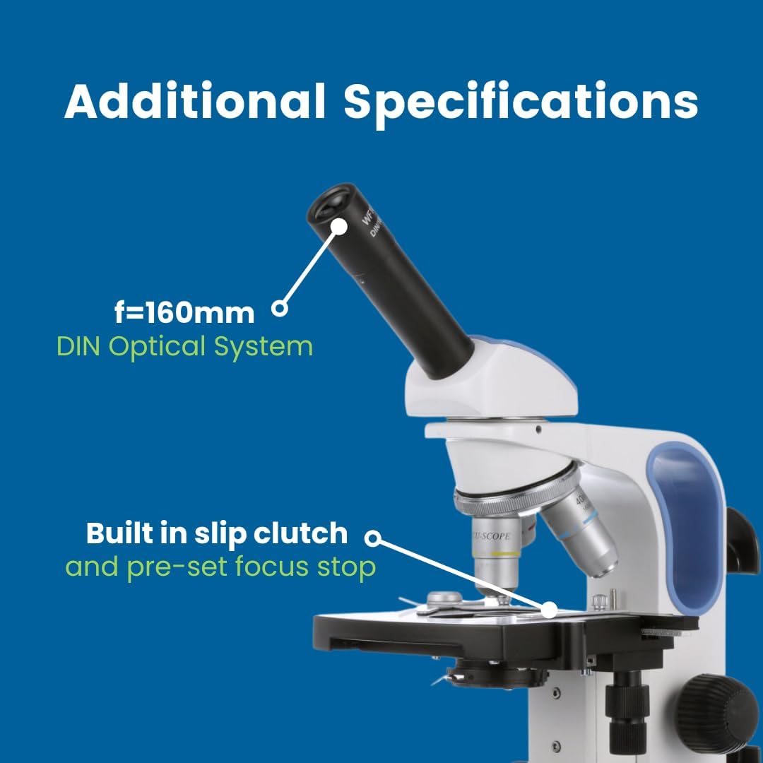 Accu-Scope EXM-150-MS-DF Microscopio BrightfieldDarkfield 2 en 1 – Monocular, aumento 40-400X, escenario mecánico, LED inalámbrico, diseño a prueba