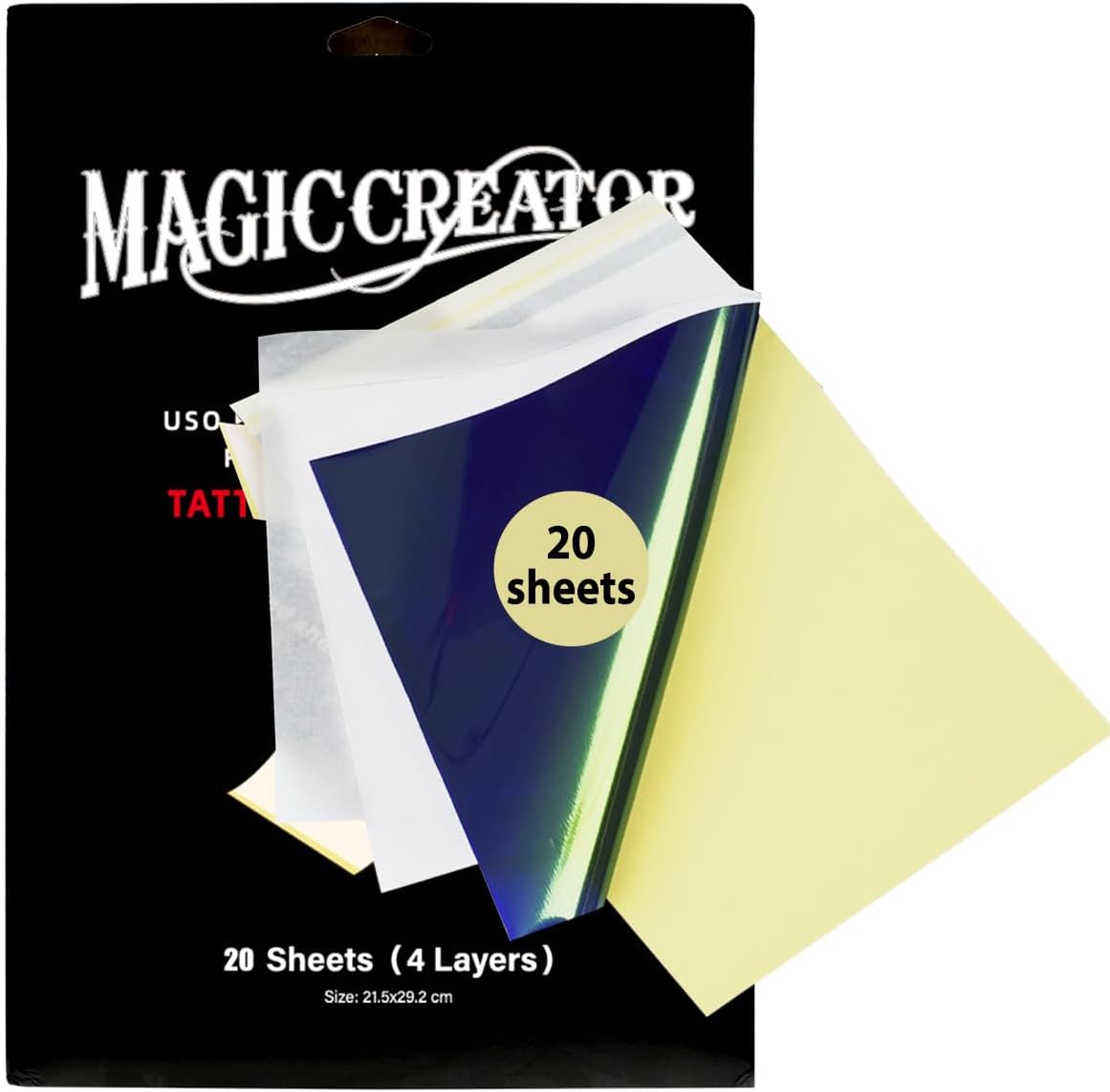 Magic Creator – 20 piezas de papel de transferencia de tatuajes, Stencil Stuff de 4 capas Ultra HD, papel térmico de alta calidad, papel de