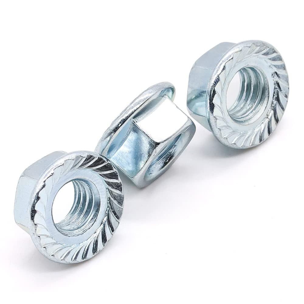 Glvaner – Tuercas hexagonales de brida dentada M10-0.059 in, acero al carbono, acabado chapado en zinc, tuercas hexagonales con cabezal de arandela