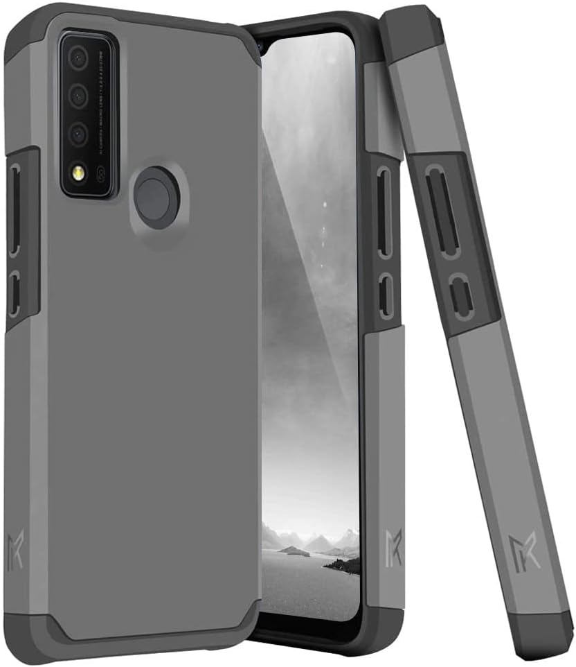 TJS Funda compatible con TCL 30 XE 5G en pulgadas, funda híbrida de doble capa a prueba de golpes, protección contra caídas (gris)