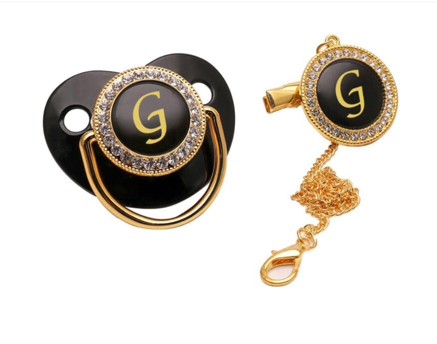 Genda 2Archer Bling Bling – Chupete y clips negros de letras A-Z, iniciales personalizadas para bebé, recién nacido, chupete para la dentición,