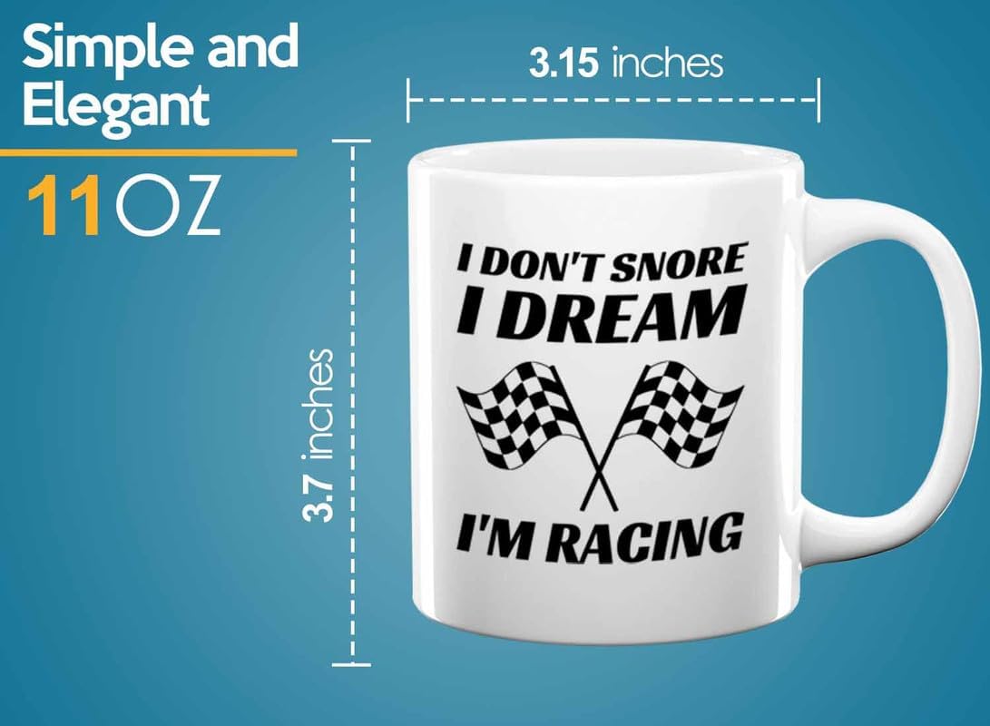 Taza de café Racer de 11 onzas, color blanco, I Don’t Snore, Fuel Speed Racer Car Guys Circuit Automotive Racing Boy Gifts para él, papá, hombres,