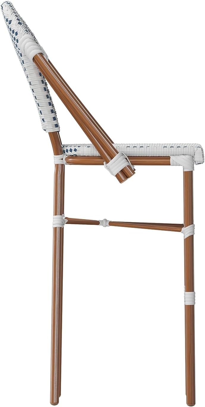 Flash Furniture Lourdes Taburete de bar francés de grado comercial, apilable para interiores y exteriores, 30 pulgadas de alto, acabado blancoazul