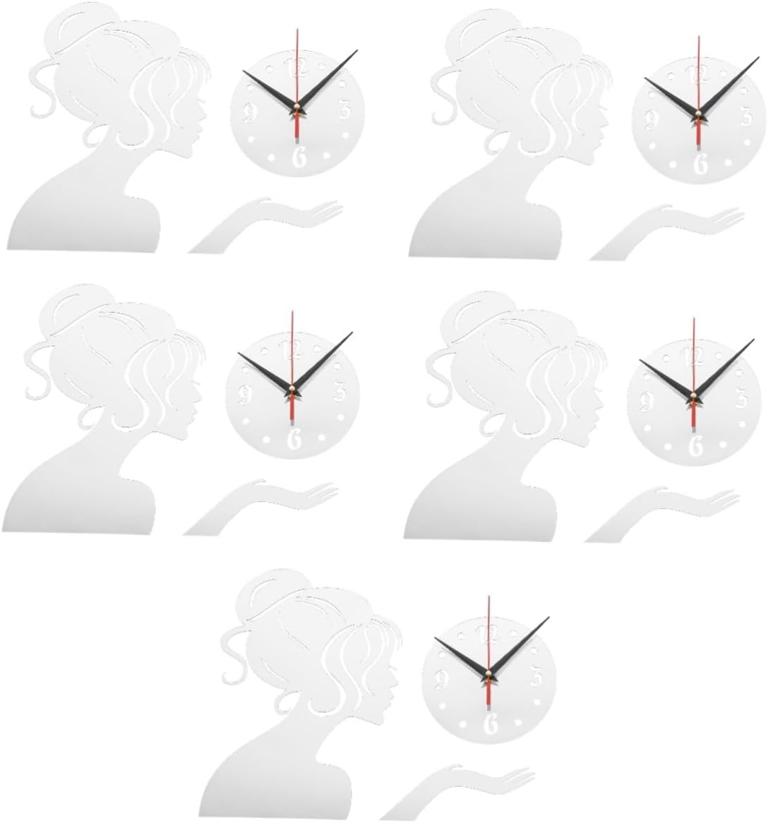 Garneck 5pcs Girls Mirror Wall Clock Home Decor Office Wall Clock Office decore Clock for Office reloj de pared Home Wall Decor DIY Acrylic Clock