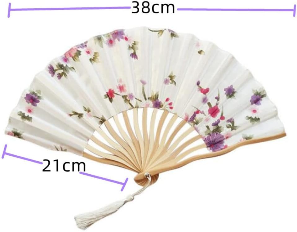 Original Hand Fan Folding, Decorative Folding Fans Fashion Floral Bamboo Fans with Tassel Rose Red Chinese Silk Fans Elegant Handmade Spanish Fan