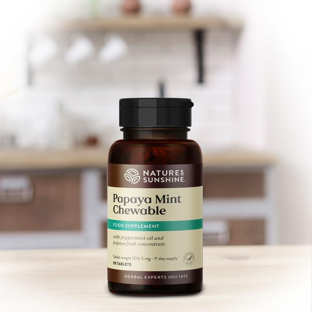 Nature’s Sunshine Papaya Mint, 70 tabletas masticables  Mentas naturales con potente papaína que ayuda a digerir las proteínas y proporciona alivio