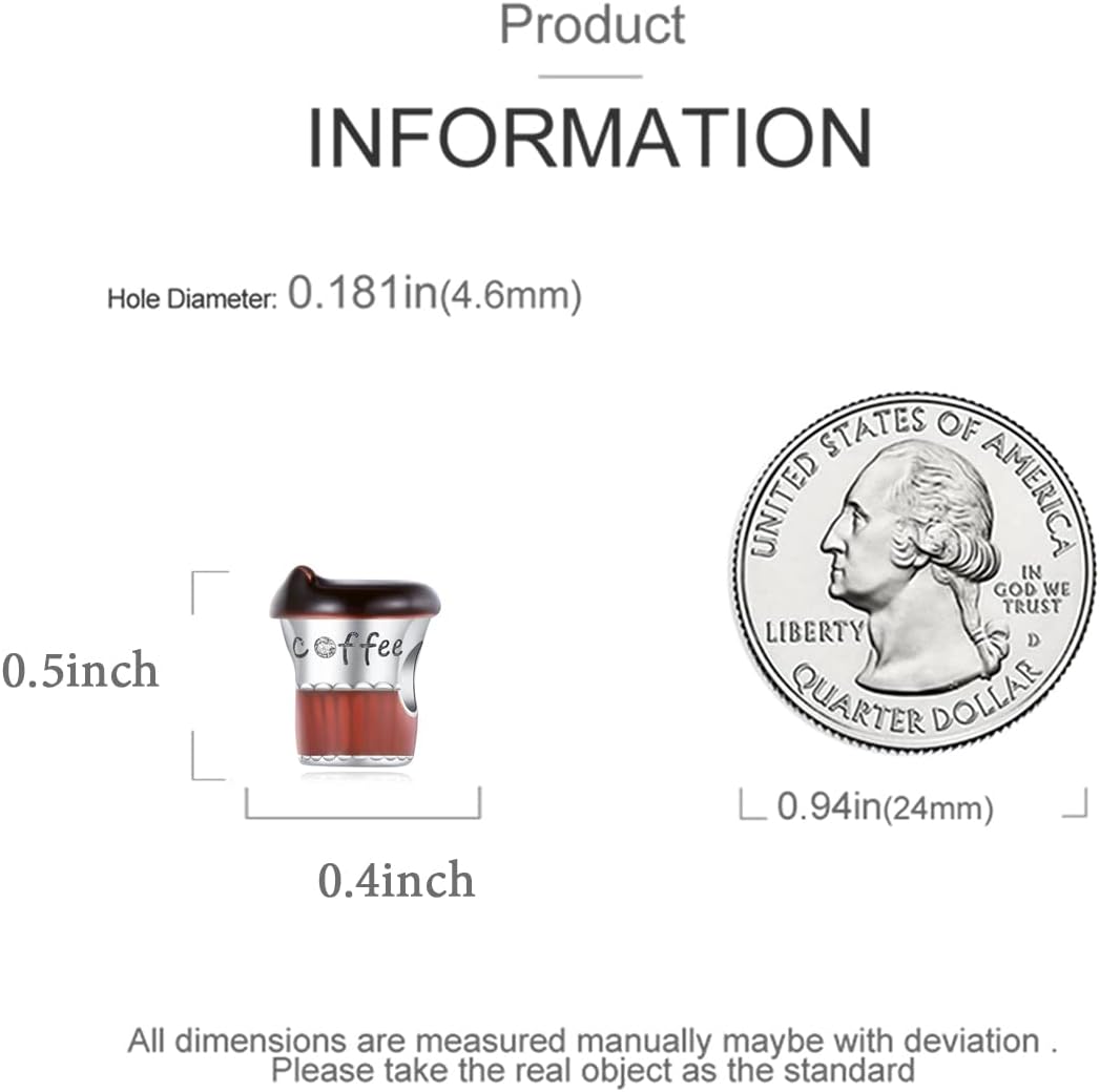 Dijes de plata para pulseras, collares, colgantes de plata de ley S925 con circonita cúbica, dijes de cuentas de café y viaje para hacer joyas,
