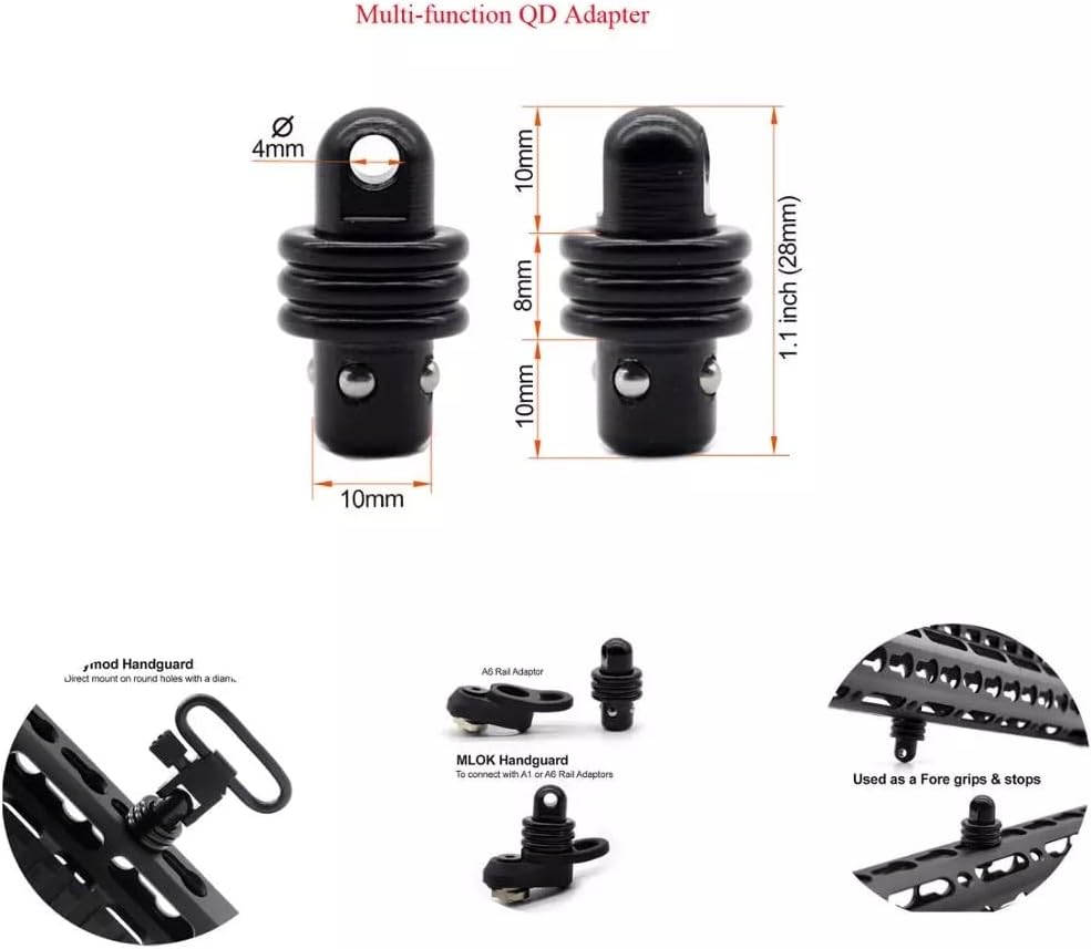 Adaptador QD multifunción con espárragos para cabestrillo giratorio de tope de mano Adaptador de desmontaje rápido (2 piezas)