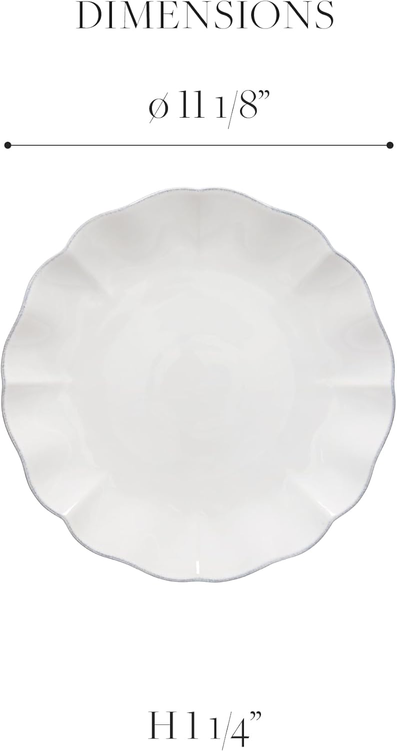 Costa Nova Plato de cerámica de cerámica de 11 pulgadas, colección Rosa, blanco, apto para microondas y lavavajillas, acristalamiento seguro para