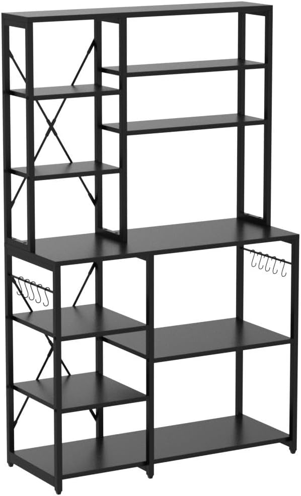 Tribesigns Estante de cocina para panadero, mesa de almacenamiento de cocina de 5 niveles + 6 niveles con 10 ganchos en forma de S y marco de metal,