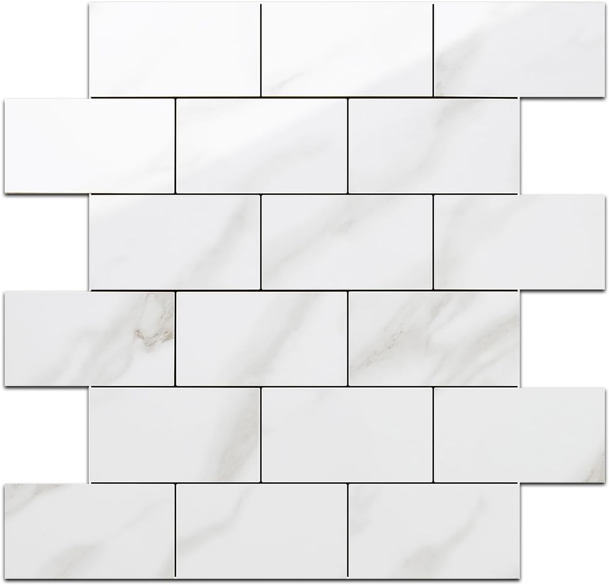 DICOFUN Azulejos de pared de mármol blanco pulido para despegar y pegar, azulejos de metro de PVC de 12 x 12 pulgadas de grosor para salpicaduras de