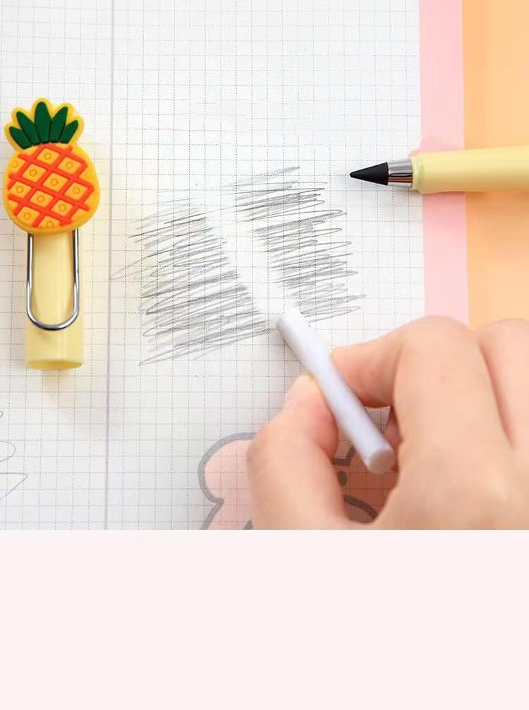 Lápices 4 lápices sin tinta de dibujos animados, infinito de dibujos animados eternos y 4 puntas de lápices de repuesto, lápiz ilimitado de dibujos