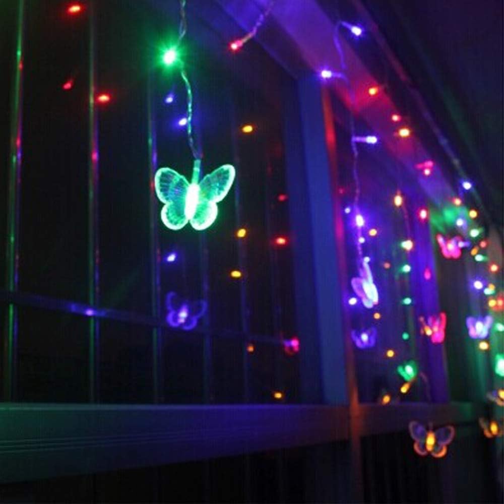 Decorman Luces de cortina de mariposa, 4.9 pies, 48 luces LED USB para ventana, 10 mariposas, 8 modos, luciérnaga, tira de luces parpadeantes para