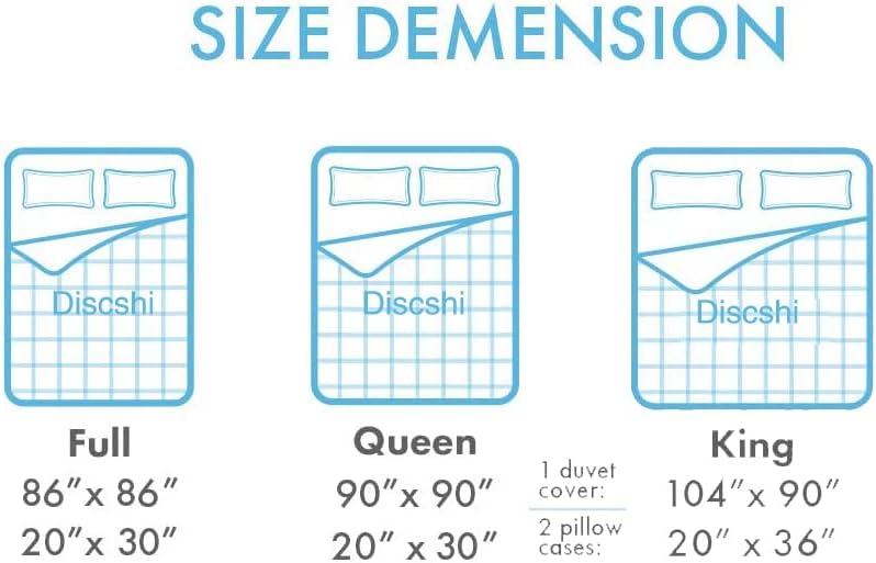 Discshi Juego de funda de edredón de 3 piezas 100% algodón, transpirable, duradero, suave, cómodo, con 1 funda de edredón (90 x 104 pulgadas) y 2