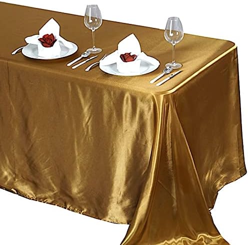 BalsaCircle Mantel rectangular de satén dorado de 90 x 132 pulgadas para mesa de boda, fiesta, recepción, eventos, cocina y comedor
