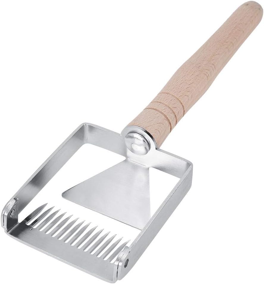 TOPINCN Miel destaponamiento raspador acero inoxidable panal miel tenedor cuchillo Uncapper apicultura herramienta raspador colmena mango de madera