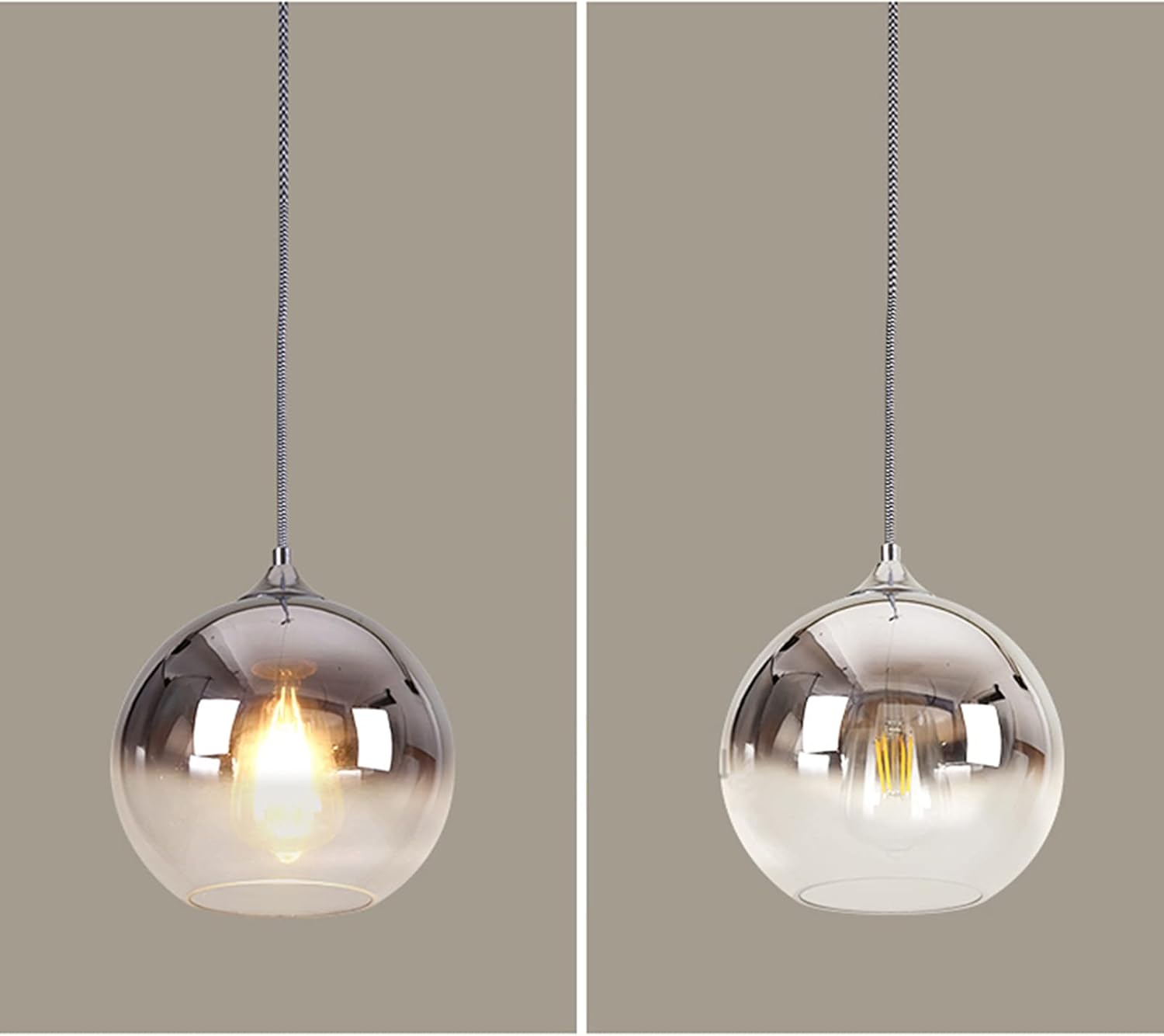 Lámpara colgante de globo de vidrio plateado degradado, lámpara de techo de isla de cristal esférico (9.8 pulgadas)
