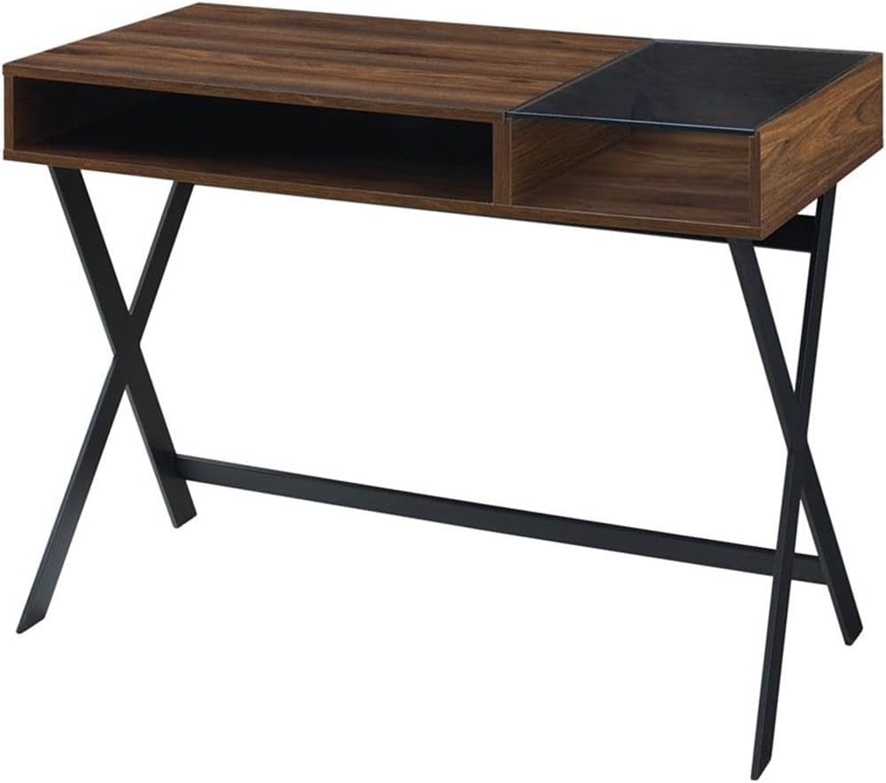 Walker Edison Drew – Escritorio industrial moderno con patas en X de metal, 42 pulgadas, nogal oscuro