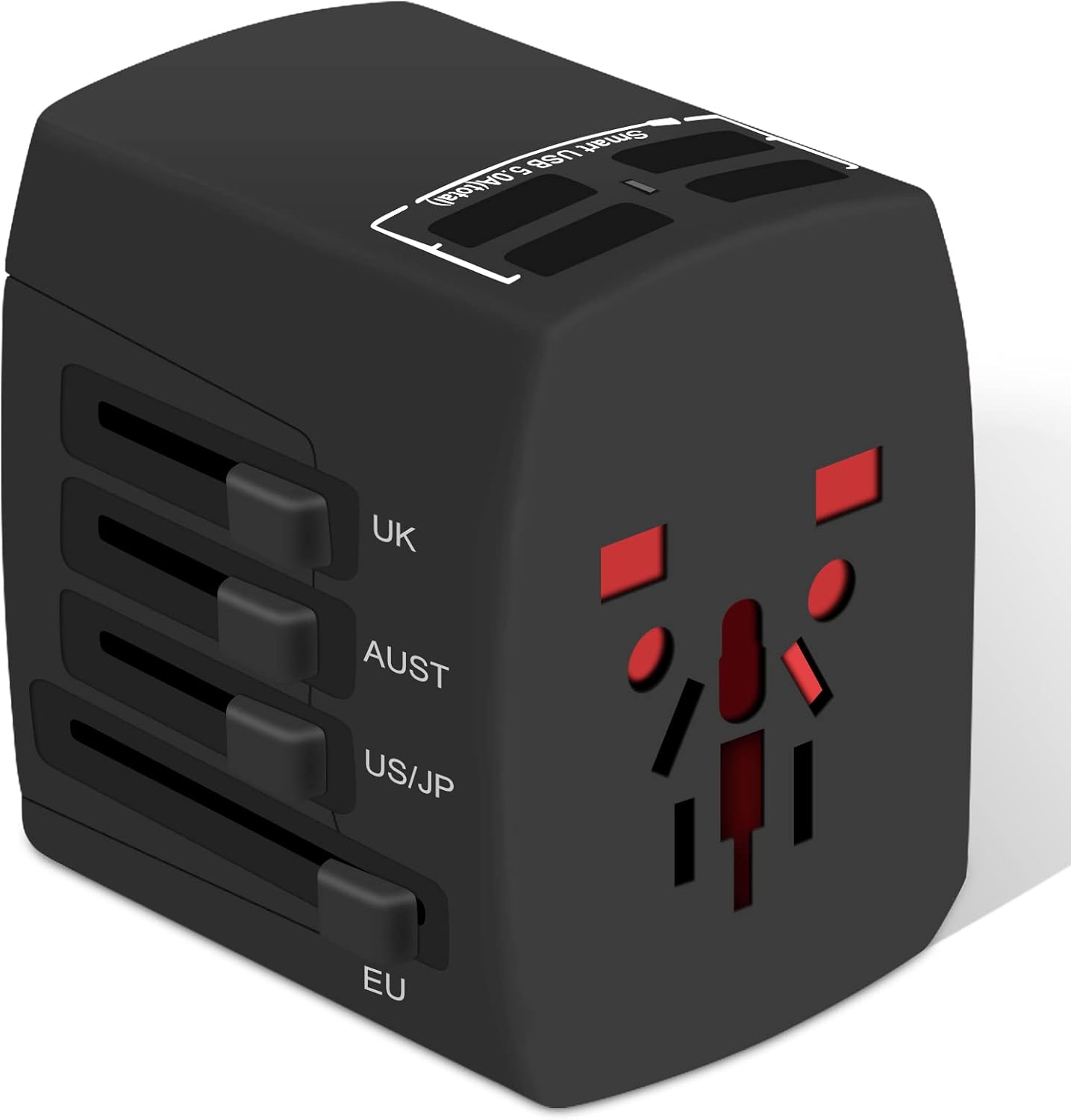 Adaptador de corriente de viaje universal en todo el mundo, adaptador internacional de 2000 W con 4 puertos USB, Reino UnidoUEAUEE. UU. (más de 200