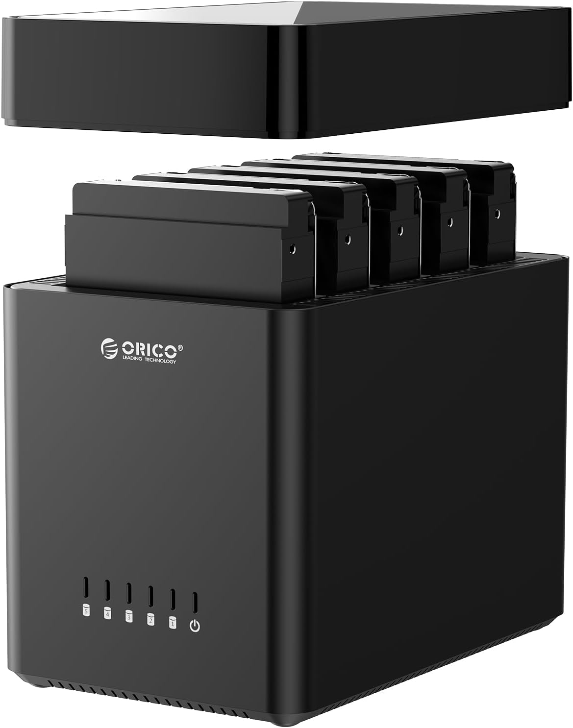 ORICO Caja de disco duro de 5 bahías de 3.5 pulgadas USB C a SATA, caja magnética para disco duro externo sin herramientas con adaptador de