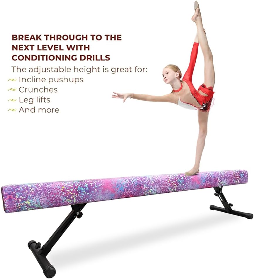 Viga de equilibrio ajustable y plegable de 8 pies, equipo de gimnasia de gamuza alto y bajo, no requiere herramientas, viga de gimnasia para