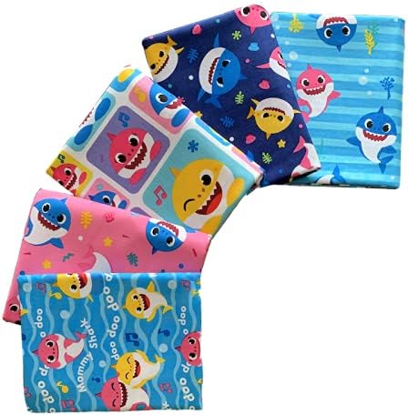 Baby Shark – Paquete de 5 piezas de tela de algodón Fat Quarter, por Nickelodeon Presentado por David Textiles