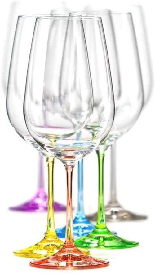 Juego de 6 vasos de cristal de vino blanco de 12 onzas cada tallo de diferentes colores
