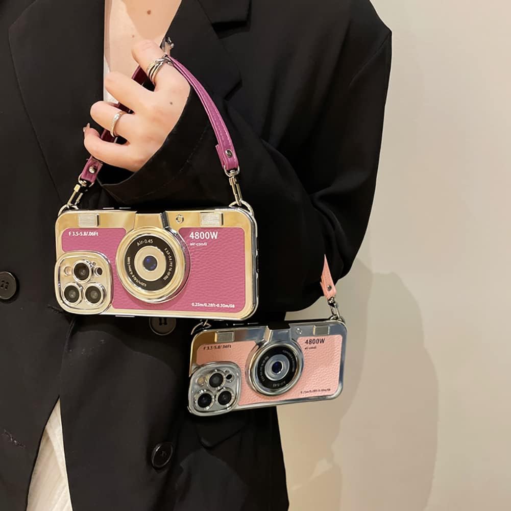Funda compatible con iPhone 11 Pro Max, bonita funda 3D vintage para cámara con correa de mano, funda única de silicona TPU a prueba de golpes,