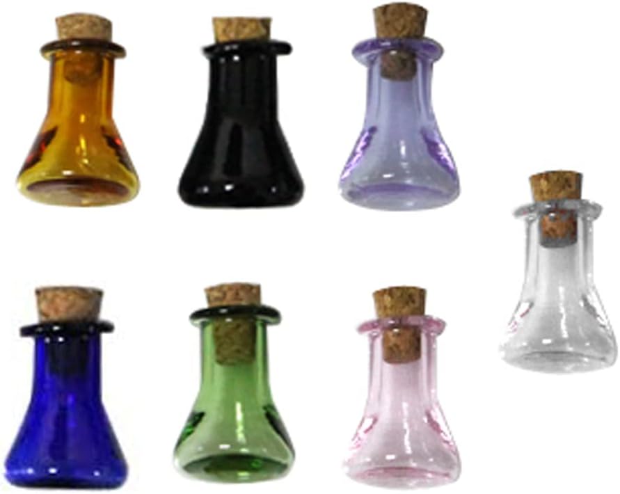7 botellas de vidrio triangulares, frascos vacíos pequeños con tapones de corcho, botella de deseos, botella de mensaje, botella decorativa para