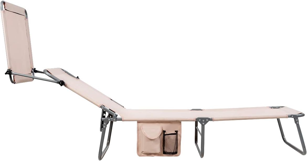 Giantex Silla bronceadora, tumbona de patio con 5 posiciones ajustables, toldo de sombra, bolsillo de almacenamiento, cuna de campamento, sillón