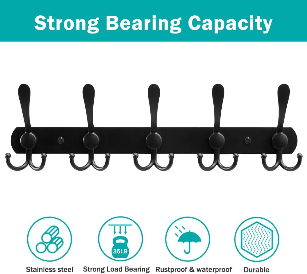 Gancho de pared para colgar ropa, ganchos de pared negros para dormitorio, cocina, baño, color negro
