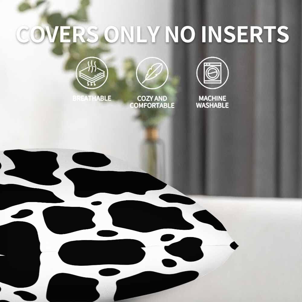 Beabes Juego de 2 almohadas decorativas cuadradas con patrón de puntos de vaca en blanco y negro para sofá o cama, 18 x 18 pulgadas, para mujeres,