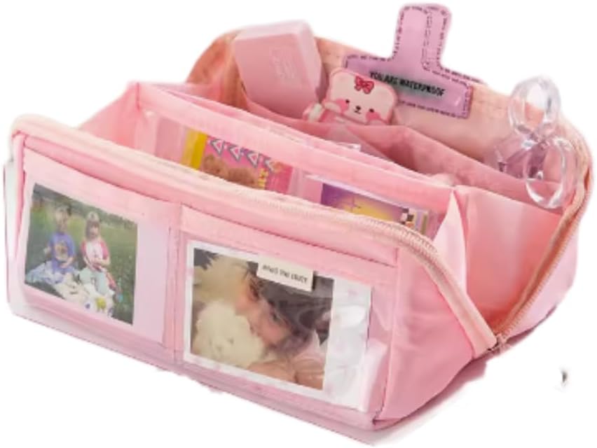 Estuche estético transparente para lápices, estético, estacionario, kawaii, lindo estuche grande para lápices (rosa)
