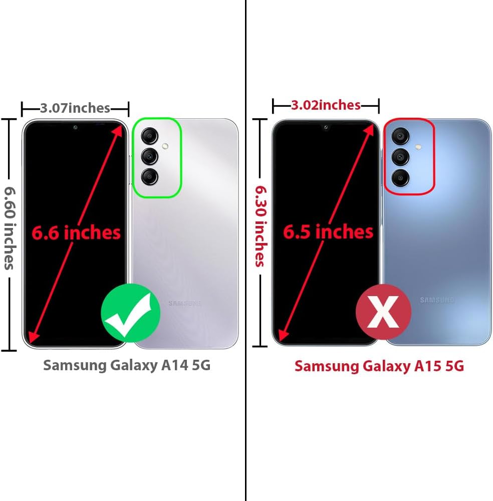 TJS Funda compatible con Samsung Galaxy A14 5G, con protector de pantalla de vidrio templado, anillo de metal, soporte magnético, tono brillante,