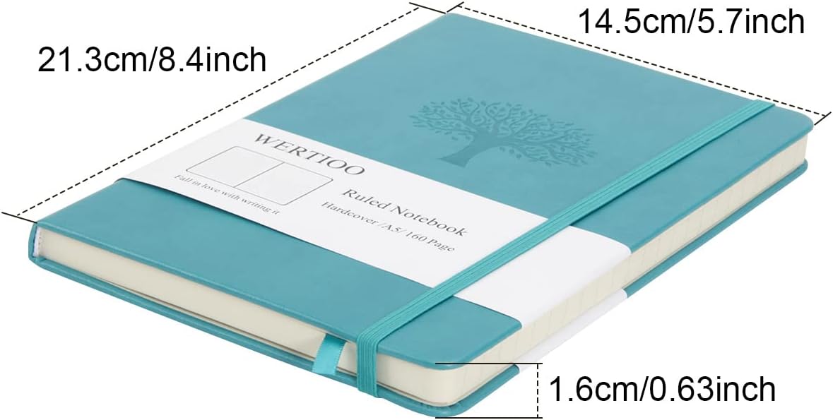 WERTIOO Cuadernos de cuero de tapa dura, cuaderno de escritura clásica A5, 160 páginas, 3.53 ozm, papel grueso, regalo de negocios para hombres y