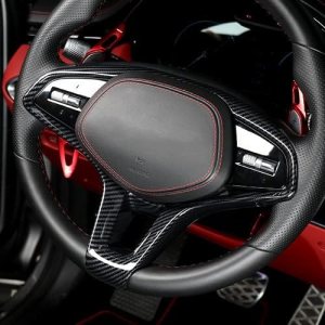 Funda de volante de fibra de carbono compatible con accesorios Genesis GV70 Funda de volante de fibra de carbono compatible con accesorios Genesis GV70