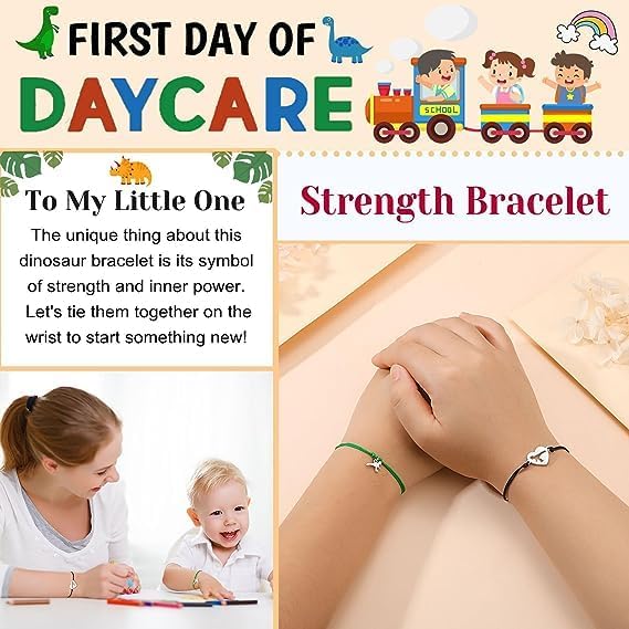 Juego de pulseras de regreso a clases para mamá y yo, pulseras de deseos a juego para el primer día de escuela, pulseras de corazón de dinosaurio,