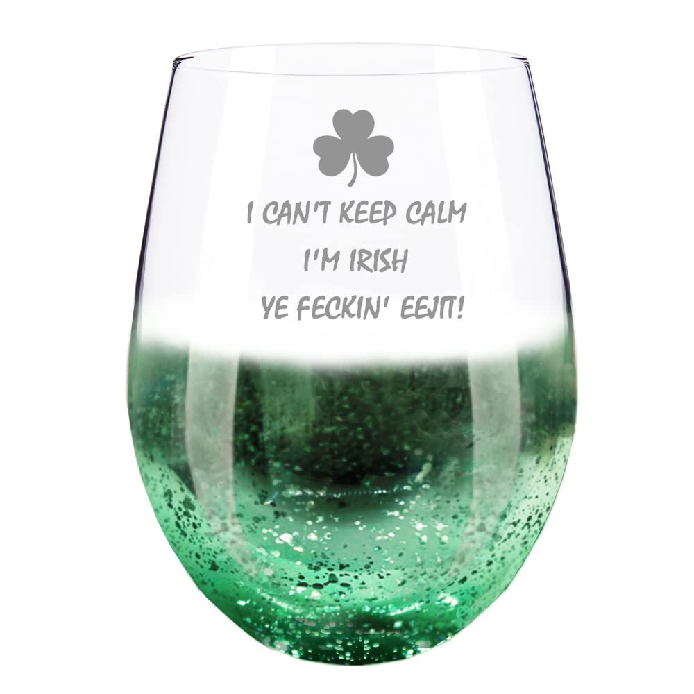 St. Patrick’s Day Gift, I’M IRISH, Green Engraved Stemless Green Wine Glass