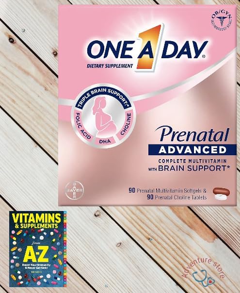 One A Day Multivitamínico completo prenatal para mujer con colina, ácido fólico, omega-3 DHA y hierro para pre, durante y después del embarazo,
