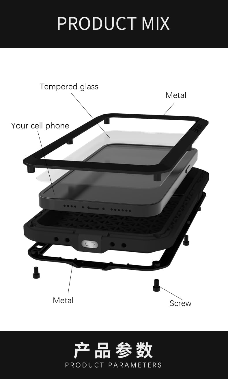 LOVE MEI Funda para iPhone 15, deportes al aire libre, resistente al agua, militar, resistente, a prueba de golpes, polvo y suciedad, aluminio