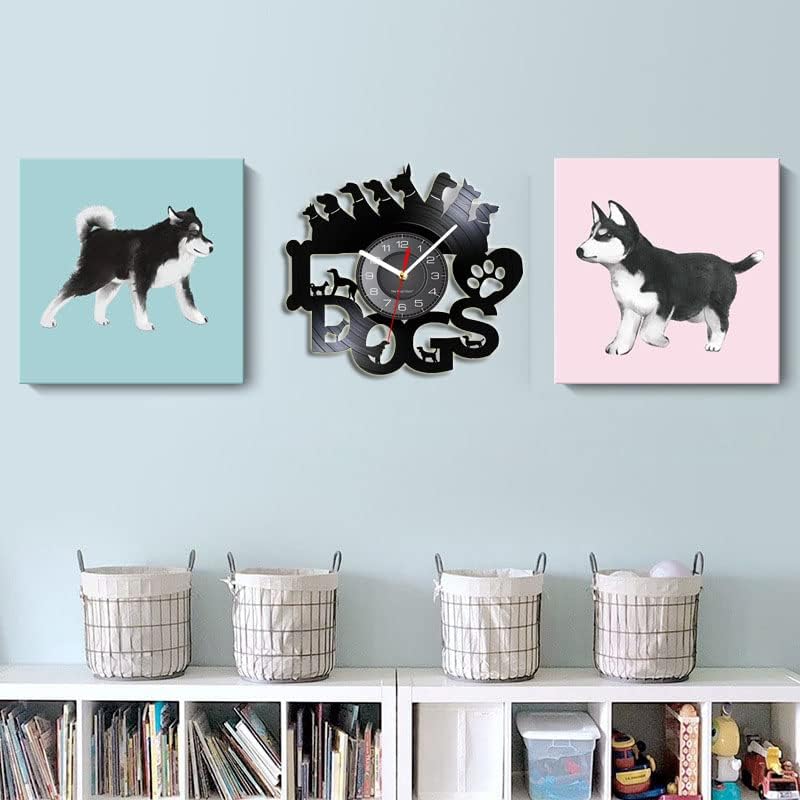 Reloj de pared de vinilo, diseñado para mascotas y perros, con función de luz nocturna LED, es un regalo para los amantes de las mascotas.