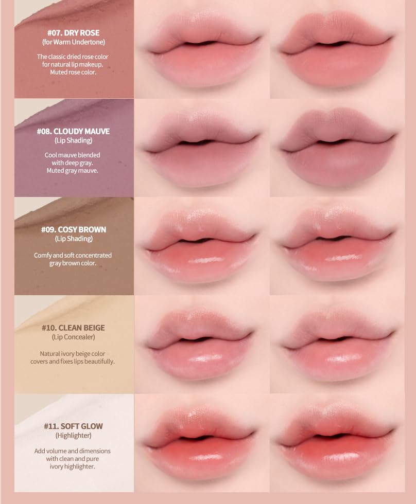 Heart Percent Dote On Mood Lápiz labial, lápiz labial cremoso de larga duración, delineador de color liso, lápiz labial retráctil 0.03 oz, 06. Color