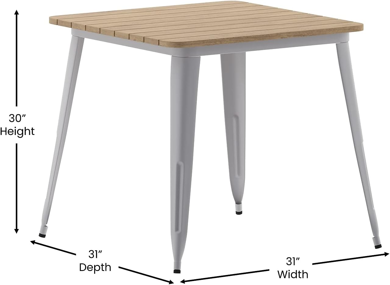 Flash Furniture Declan – Mesa de comedor comercial para exteriores, parte superior de poliresina para todo tipo de clima con base de acero, cuadrada