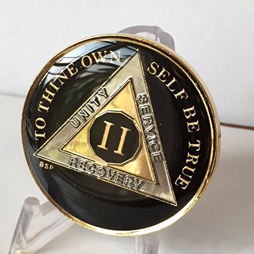 Blue Star Press 2 años Classic Black AA Medallion Sobriety Chip Tri Plate chapado en oro y níquel