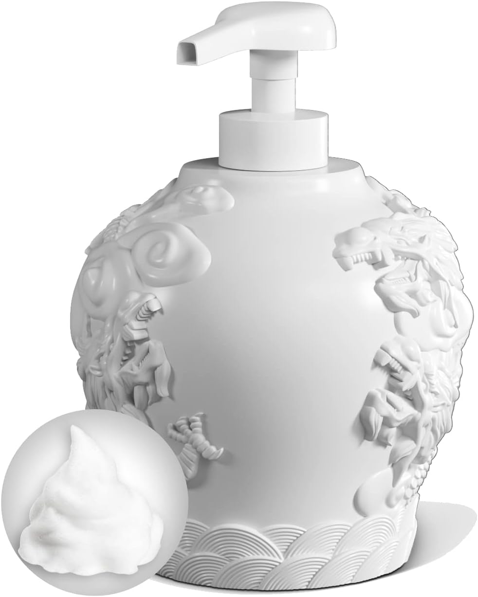 Dispensador de jabón de manos espumoso, dispensador de jabón de espuma de baño con alivio decorativo de dragón, dispensador de jabón de manos en